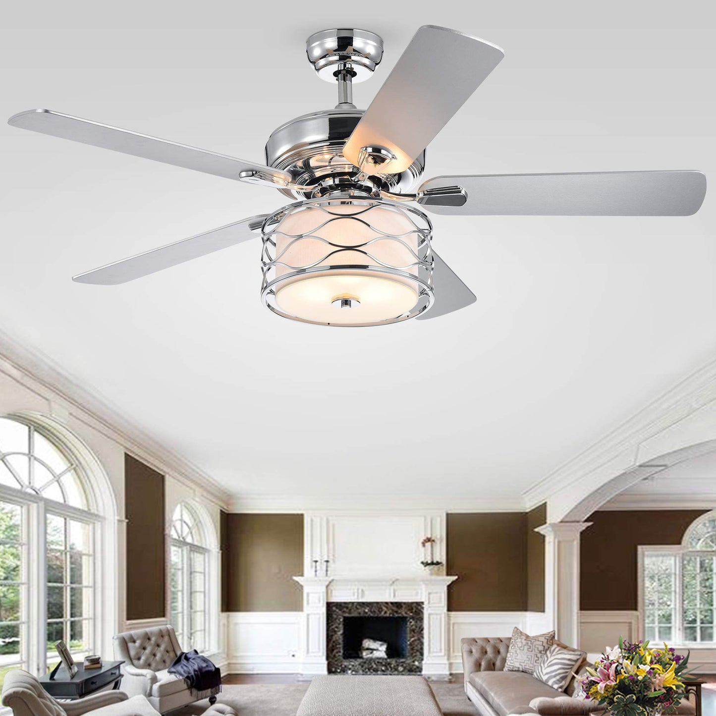Moira Chrome 52-Inch 5-Blade Lighted Ceiling Fan (Includes Remote and 2 Blade Color Options)