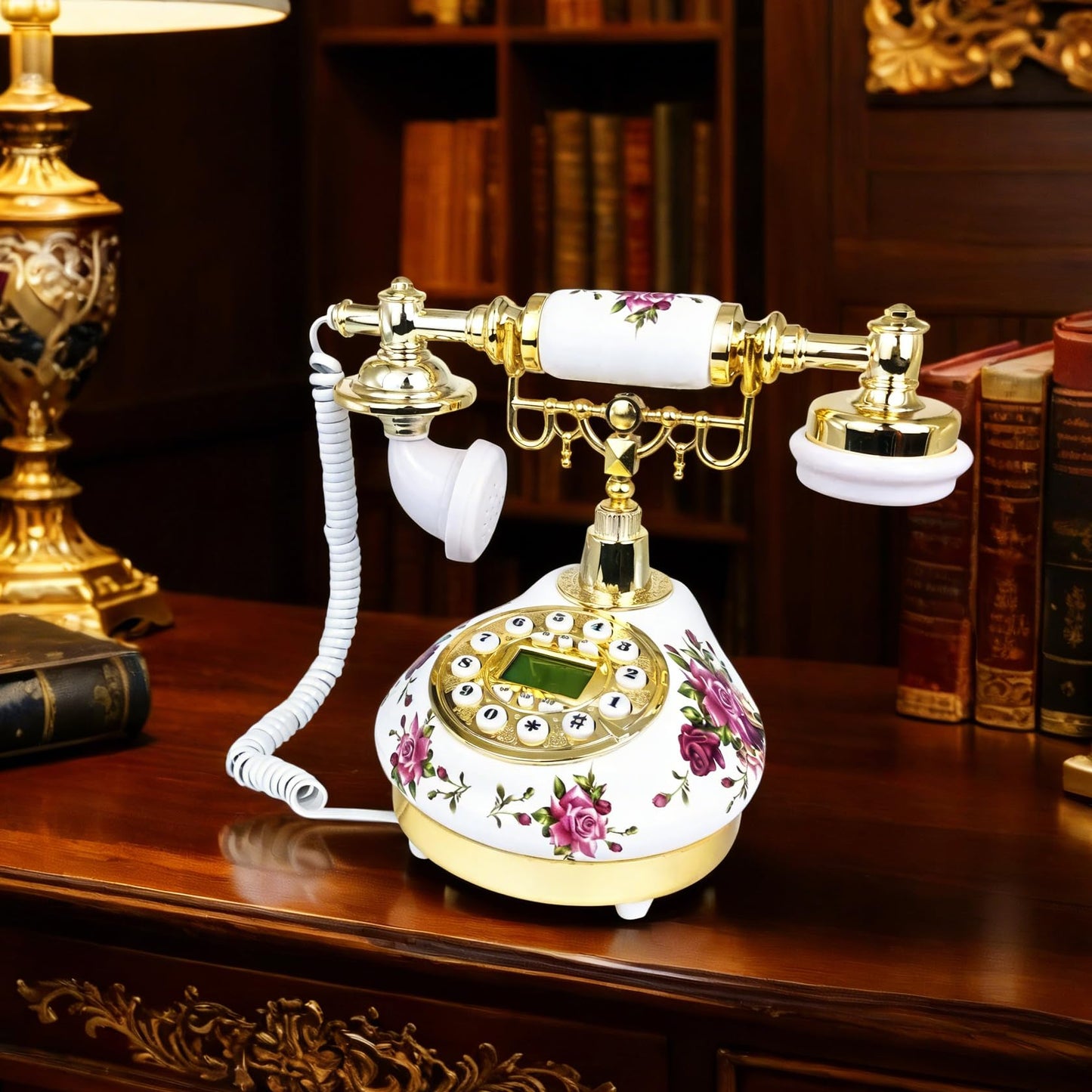 Benotek Corded Antique Landline Telephones, Ceramic Made Old Fashion Home Phone, Classic Decorative Single Line Desk Telephone for Office Decor