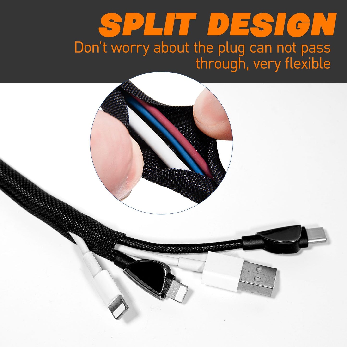 Split Braided Sleeve Cable Management Wire Loom Cord Covers for High-Temperature Automotive Harness and Home Cable Management Cat Proof Cord Covers