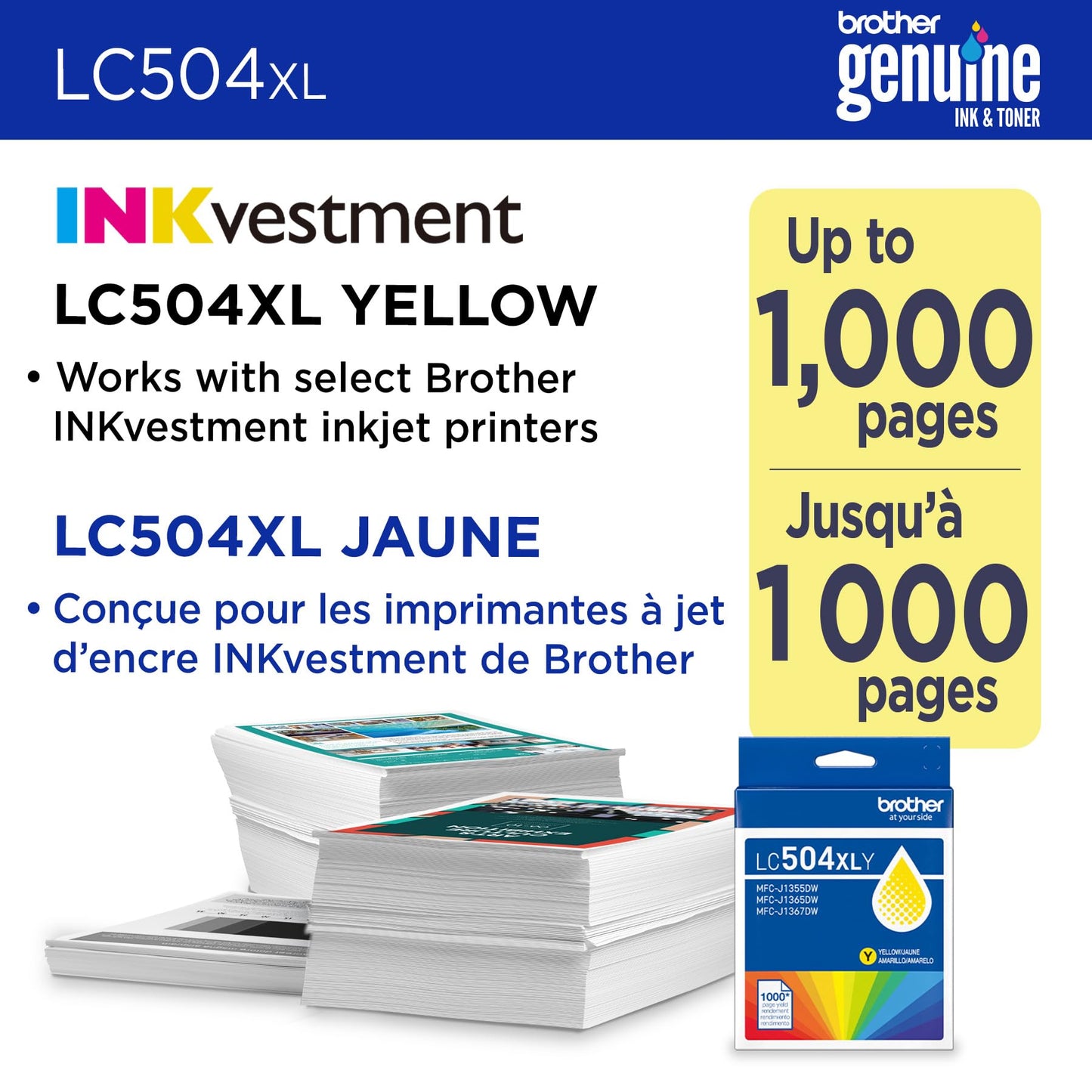 Brother Genuine LC504XLY High Yield Yellow Ink Cartridge (for use INKvestment 1355, 1365, and 1367 Printers)