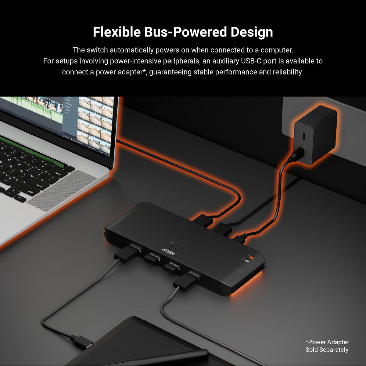 ATEN Essentials US4224 2 x 4 USB 2.0 Sharing Switch, Share 4 USB Peripherals Between Two Computers, 480 Mbps, Quick Switch, Compact, Windows, macOS