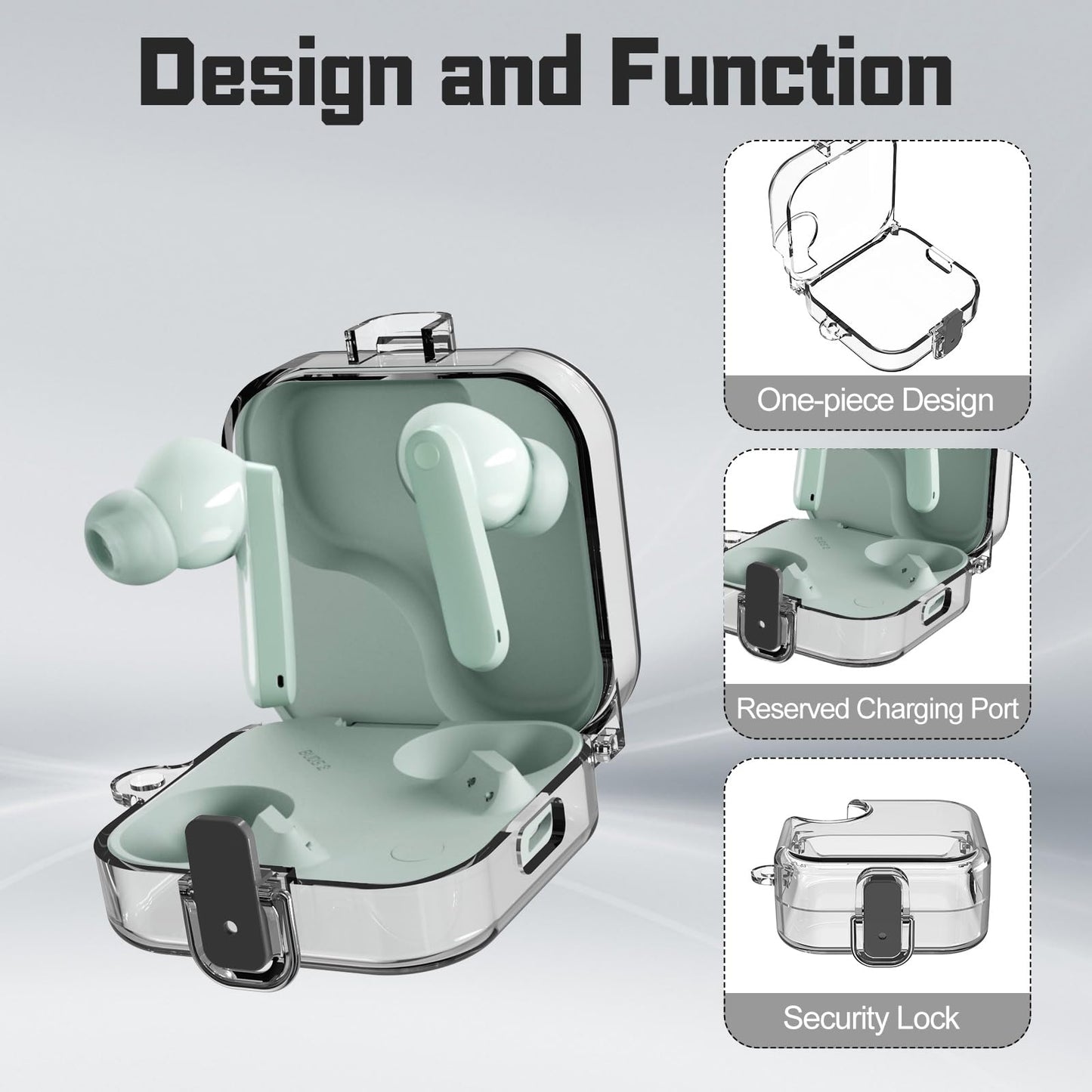 POZCIS for CMF Buds 2 Plus/CMF Buds 2 / CMF Buds Pro 2 Case with Safety Lock, Flexible TPU Clear Protective Case with Cleaner Kit & Carabiner