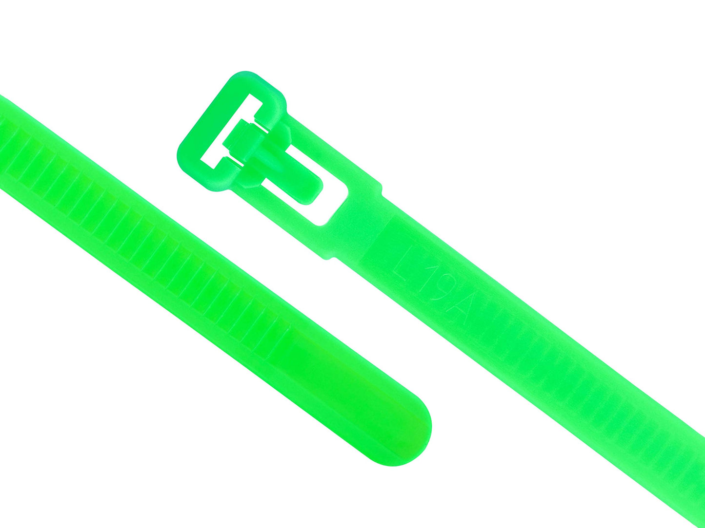 8 Inch Fluorescent Green Standard Releasable Cable Tie - 100 Pack