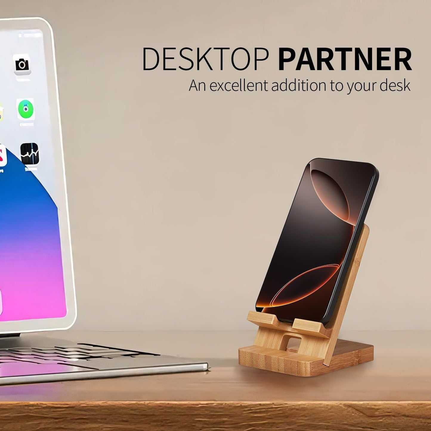 3D MAGIC Cell Phone Stands, Desktop Stand, Luxury Nature Wood Magnetic Phone Stand for Desk, Compatible with iPhone & All Cell Phones, Ultra-Stable