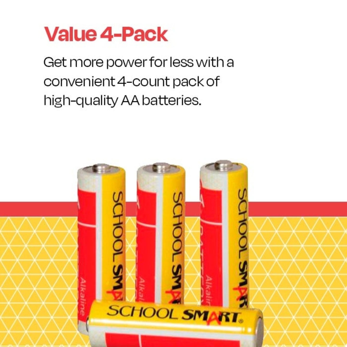 School Smart - 595618 Alkaline AA Battery, Pack of 4