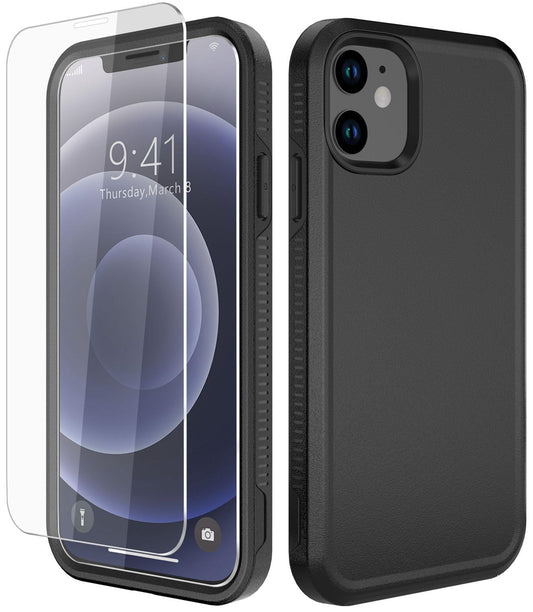 Diverbox for iPhone 12 case [Shockproof] [Dropproof] [Tempered Glass Screen Protector],Heavy Duty Protection Phone Case Cover for Apple iPhone 12 (Red