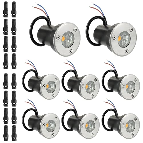 JAMHER 8 Pack Low Voltage Landscape Lights Well Lights 12-24V IP67 Waterproof In Ground Light and Outdoor Landscape Lighting for Garden Yard Driveway