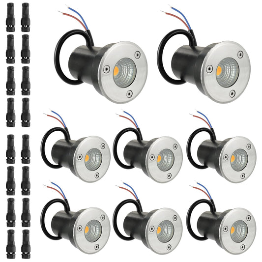 JAMHER 8 Pack Low Voltage Landscape Lights Well Lights 12-24V IP67 Waterproof In Ground Light and Outdoor Landscape Lighting for Garden Yard Driveway