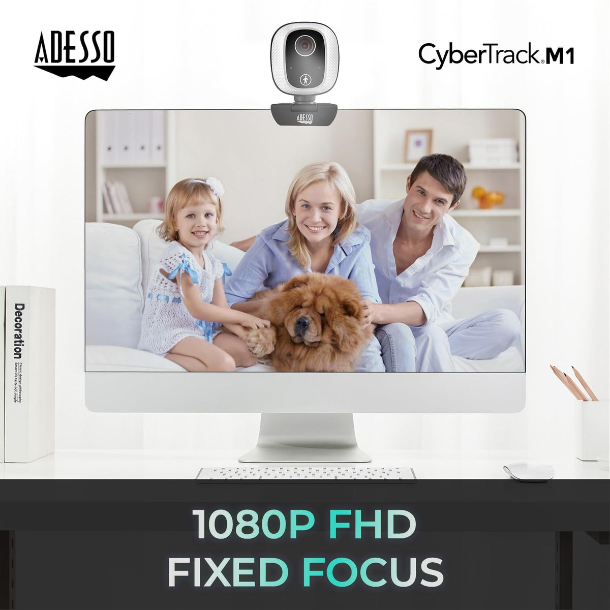 Adesso CyberTrack M1 1080P USB Webcam, 305° Auto Tracking