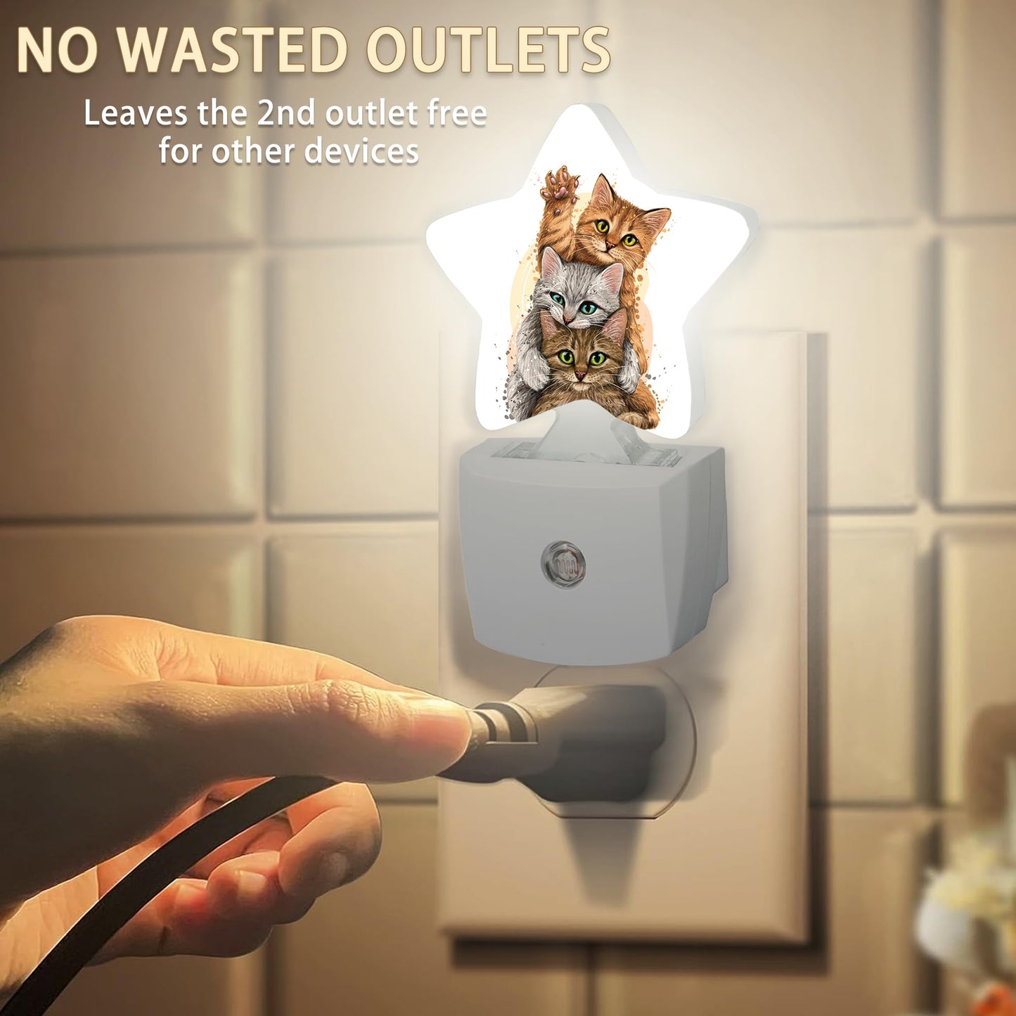 Losthll Cute Cat Night Light Plug-in Dusk to Dawn Smart Sensor White Led Nightlight for Bedroom Bathroom Kitchen Hallway Stairs Energy Efficient Decor