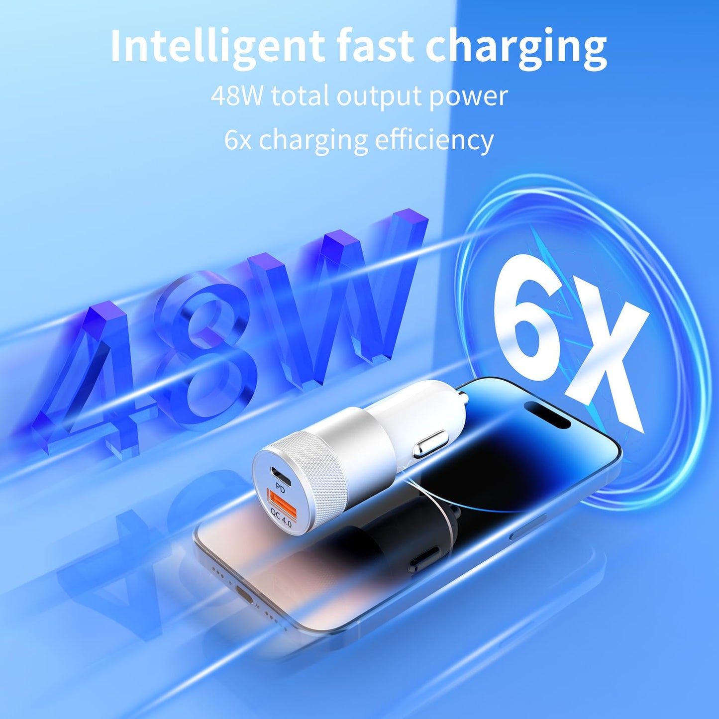 Car Charger, [Apple MFi Certified]2 Pack 48W Dual Port USB C Car Charger All Metal iPhone Fast Car Adapter with 2x3ft Lightning Cable for Carplay