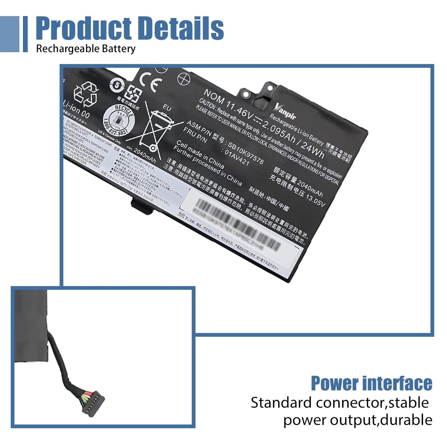VANPIR 01AV421 T470 T480 Laptop Battery Replacement for Lenovo ThinkPad A475 A485 TP25 Series Notebook SB10K97578 01AV419 01AV420 01AV489 SB10K97576