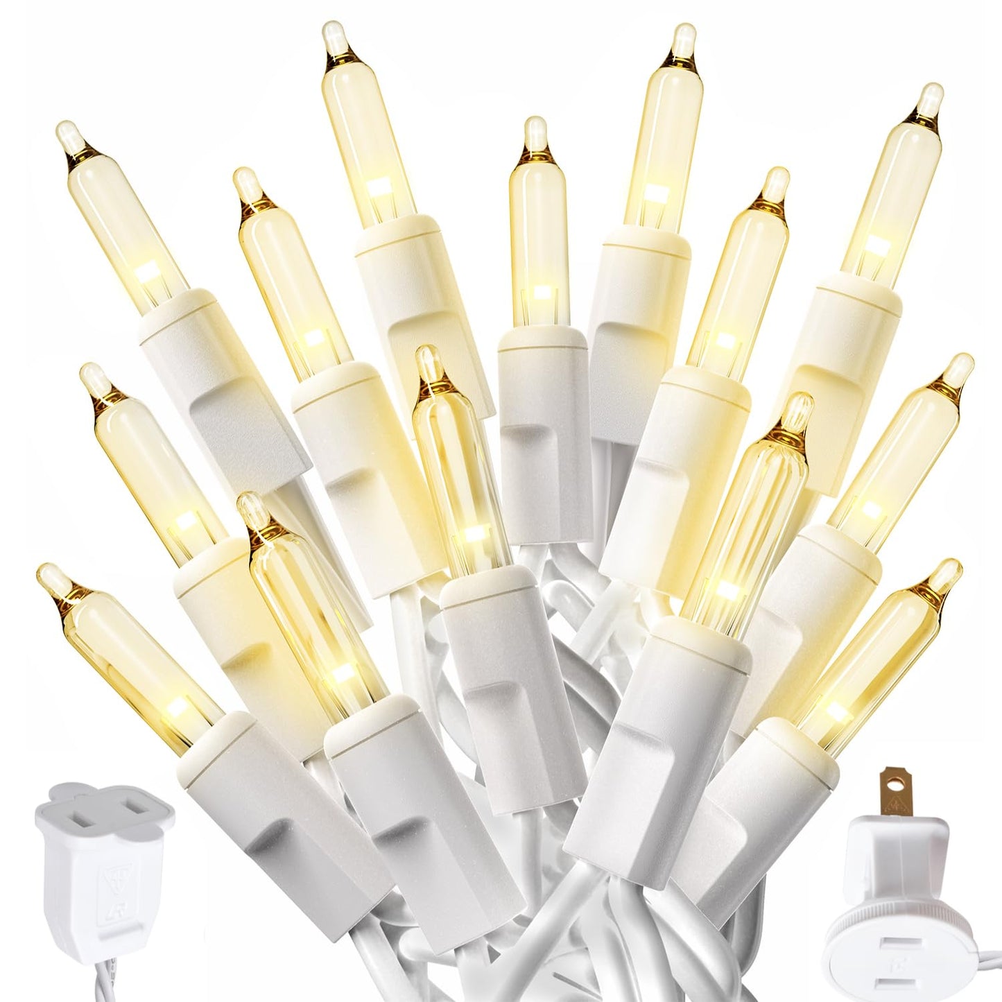 PREXTEX 100-Count Ultra Bright Christmas Lights - 20 ft Clear StringLights on White Wire - Incandescent Xmas TreeLights for Indoor and Outdoor