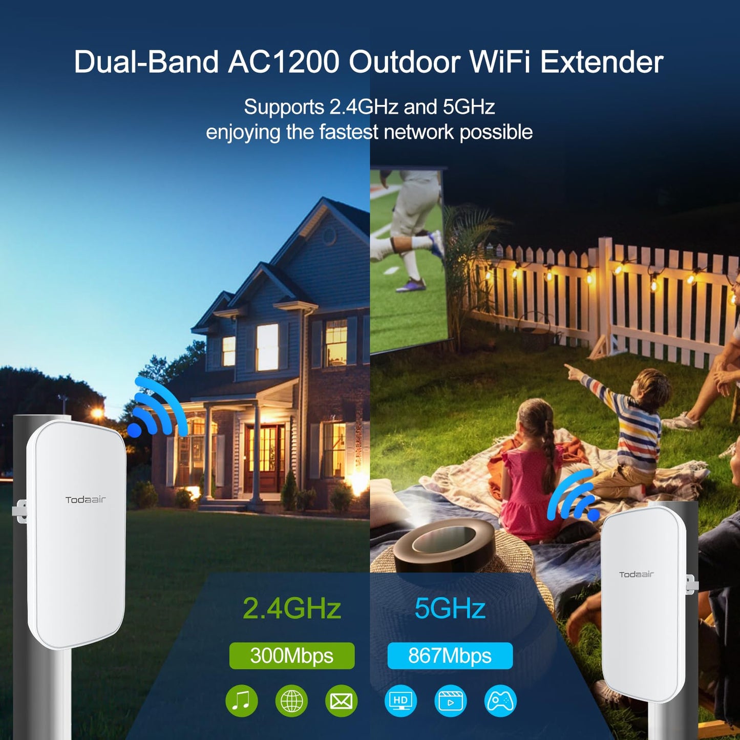 2025 Outdoor WiFi Extender?WiFi Booster | AI Watchdog | Repeater&AP Mode?IP65 Weatherproof | Up to 1200Mbps Dual Band WiFi Repeater