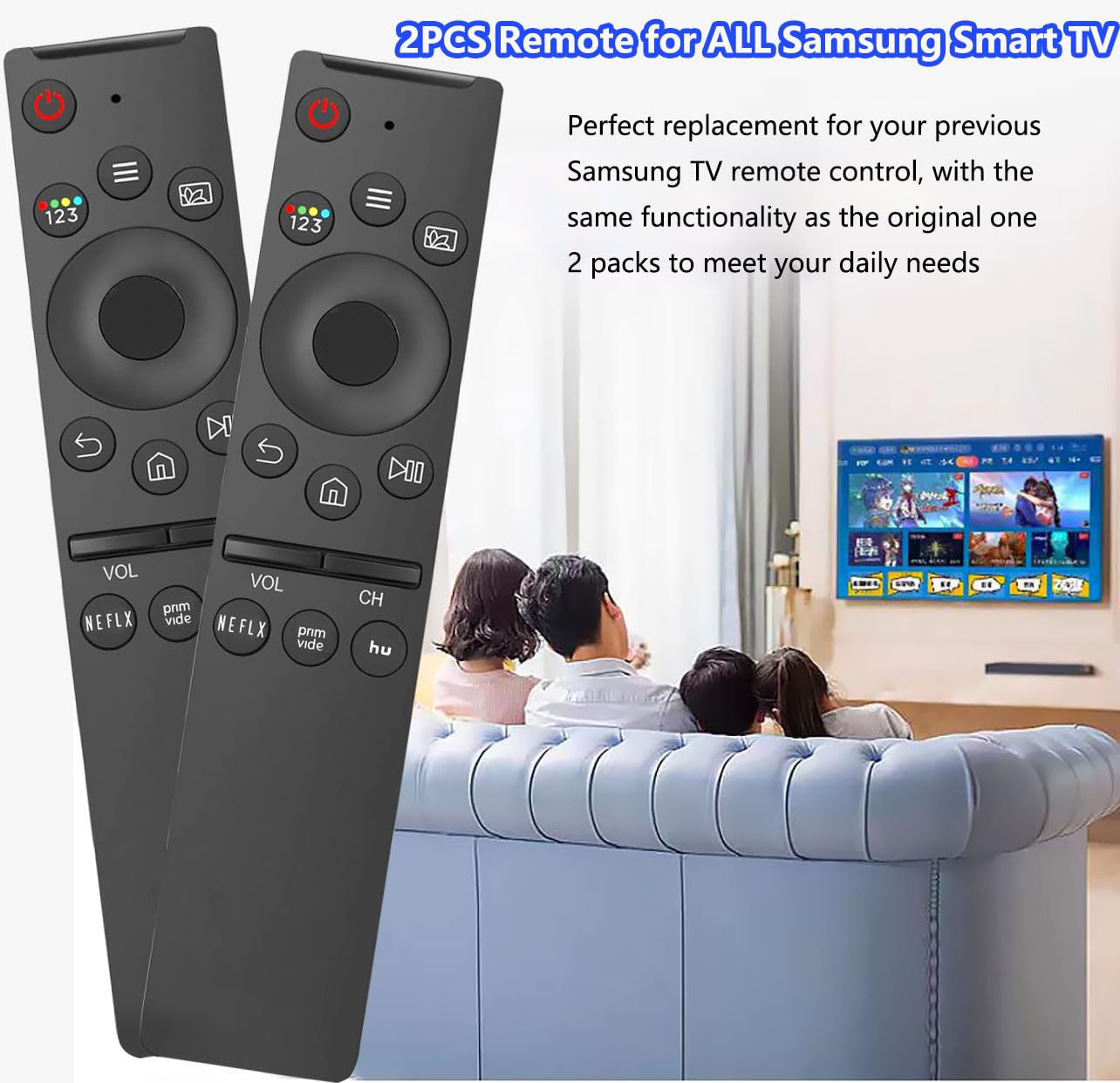 (Pack of 2) Replacement Remote Control for Samsung TV, Compatible for All Samsung TV LED QLED UHD SUHD HDR LCD Frame Curved Solar HDTV 4K 8K 3D Smart