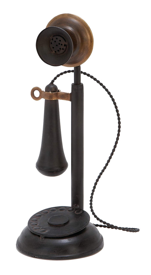 Deco 79 Metal Telephone Decorative Sculpture Decorative Vintage Style Home Decor Statue with Tiered Base and Coil Wire Detailing, Accent Figurine 5" x