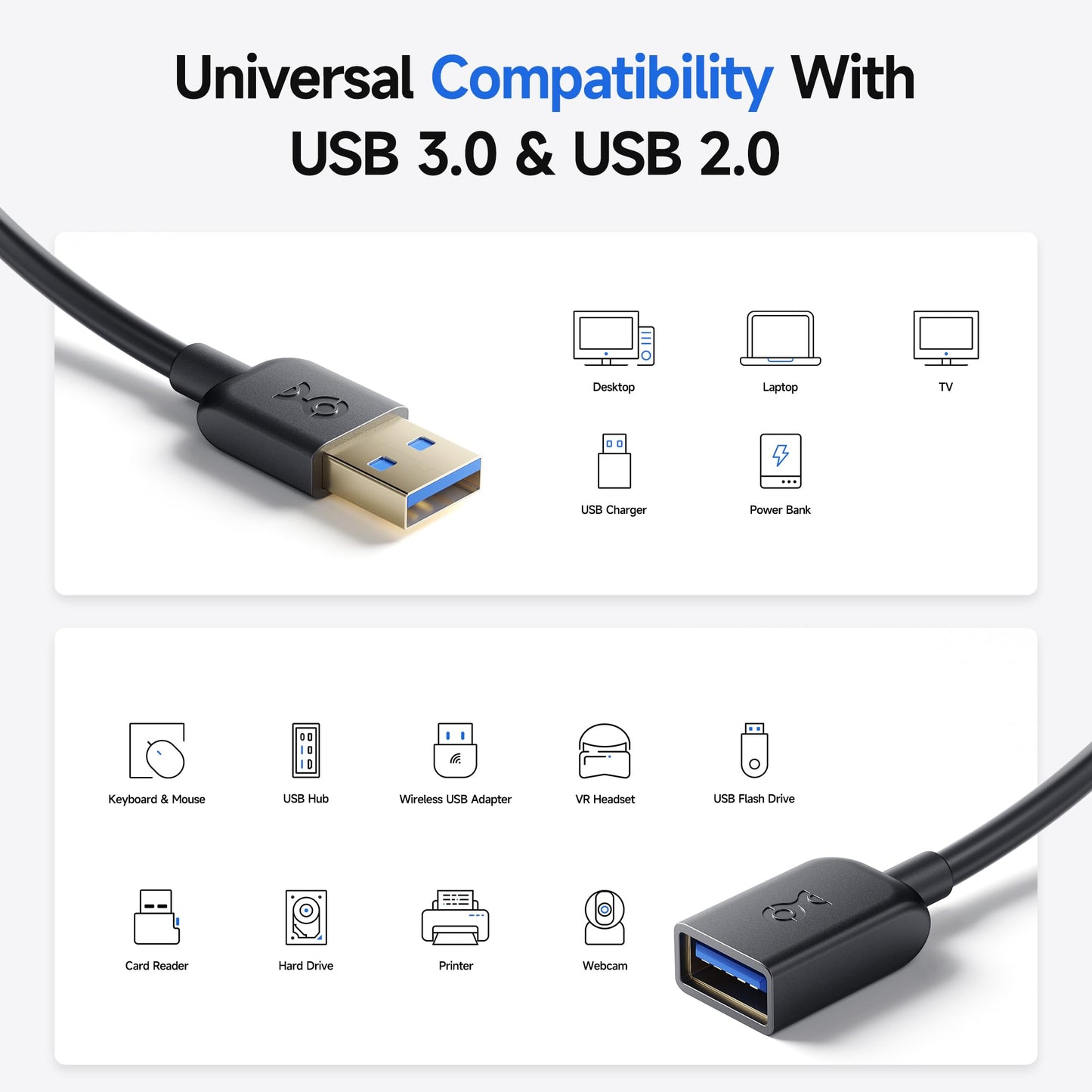 Cable Matters 5Gbps Long USB Extension Cable - 10ft, USB 3.0 Extension Cable, Male to Female USB3.0 Extender, Compatible with Webcam, VR Headset