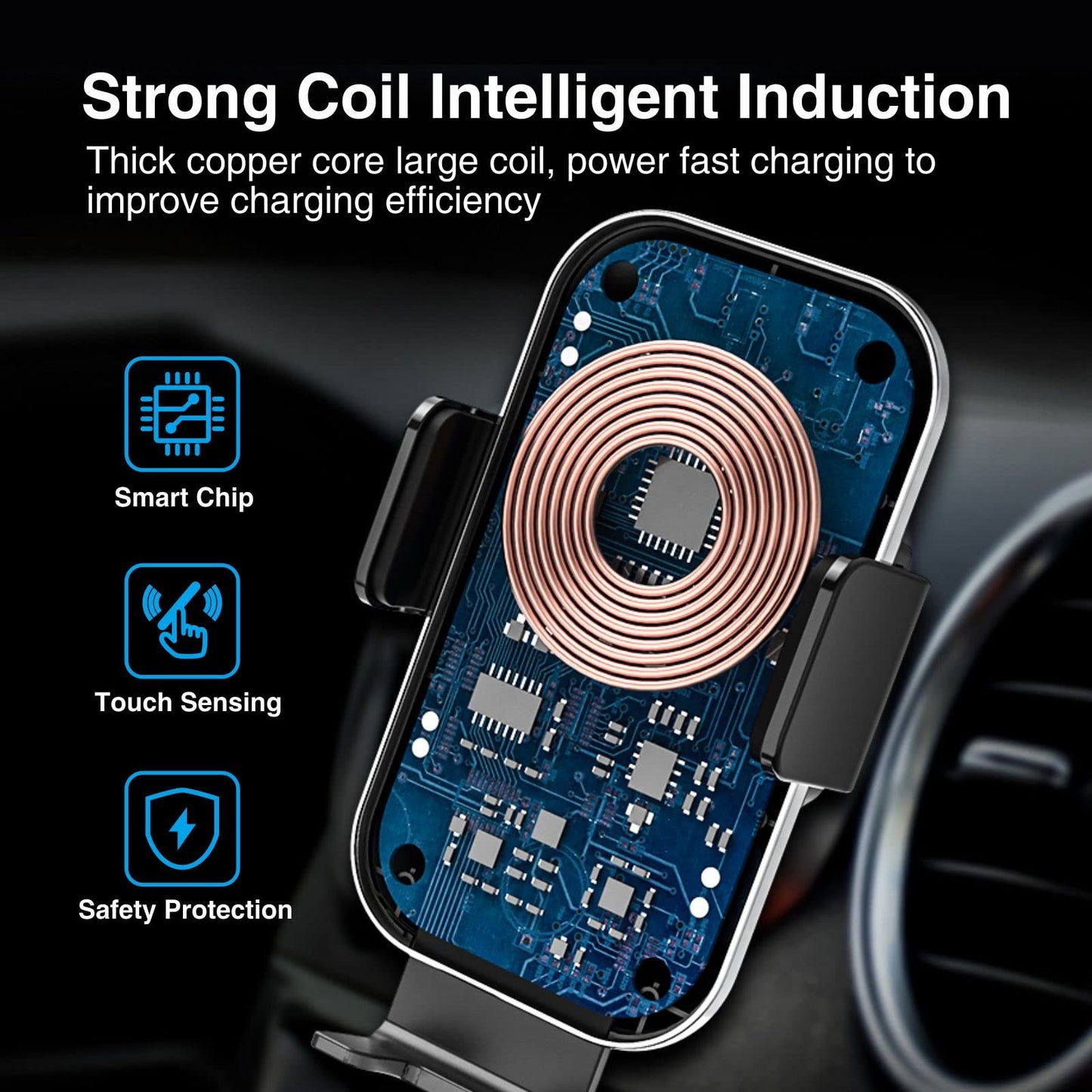 MOCA 15W Qi Wireless Car Charger, Fast Charging Auto-Clamping Car Mount, Windshield Dash Air Vent Phone Holder for iPhone 13 12 Mini 11 Pro Max