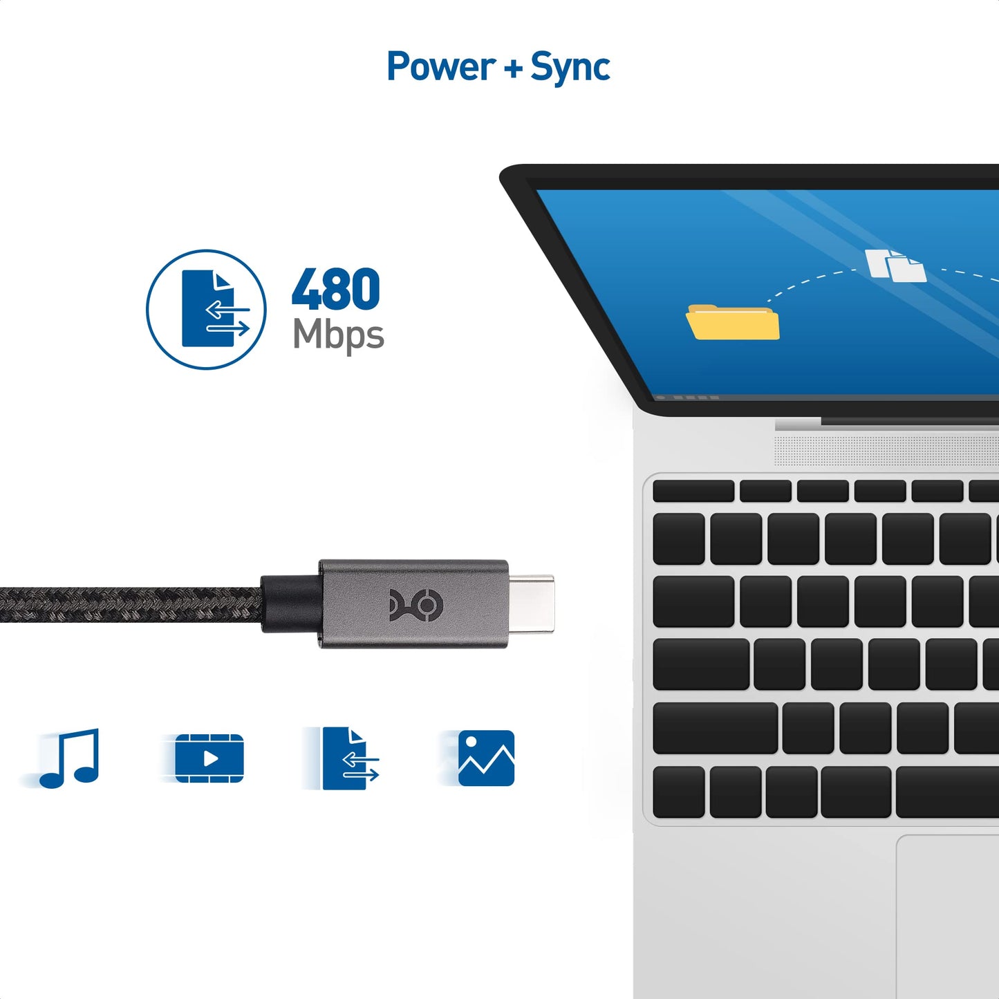 Cable Matters Braided Long USB C Cable 10 ft with Fast Charging, Up to [100W Charging, 480Mbps Data Transfer], No Video Support, Black, USB C Charger
