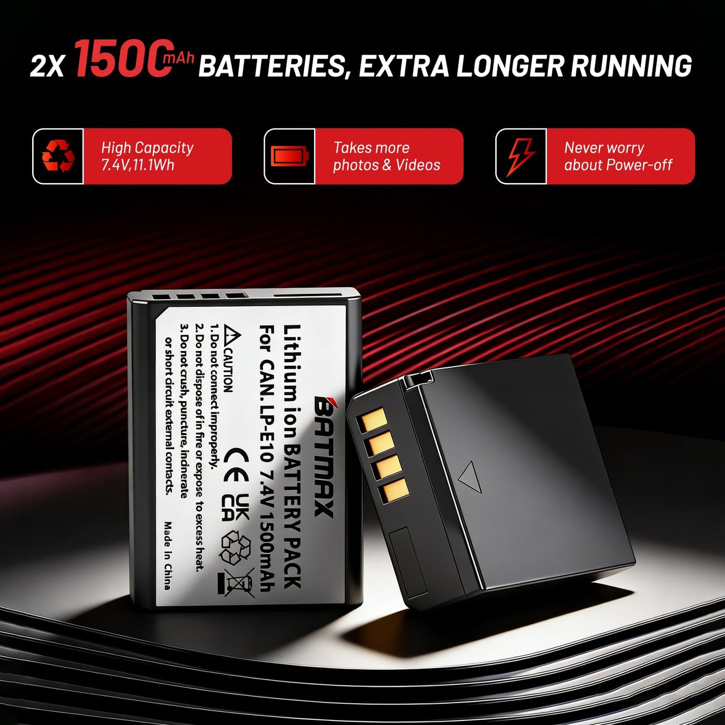 Batmax 2 Packs LP-E10 LP E10 Battery + LED Dual USB Charger with Type C Port for Canon EOS Rebel T3 T5 T6 T7, T100, EOS 4000D 2000D 1500D 1300D 1200D