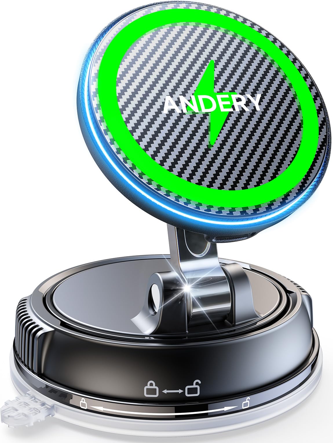 ANDERY Only for iPhone MagSafe Car Mount Charger [15W Fast Wireless Charging, 78+LBS Suction, 2400gf Magnetic] 360° Adjustable Car Phone Holder, Phone