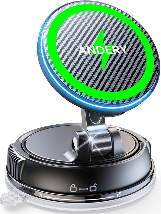 ANDERY Only for iPhone MagSafe Car Mount Charger [15W Fast Wireless Charging, 78+LBS Suction, 2400gf Magnetic] 360° Adjustable Car Phone Holder, Phone