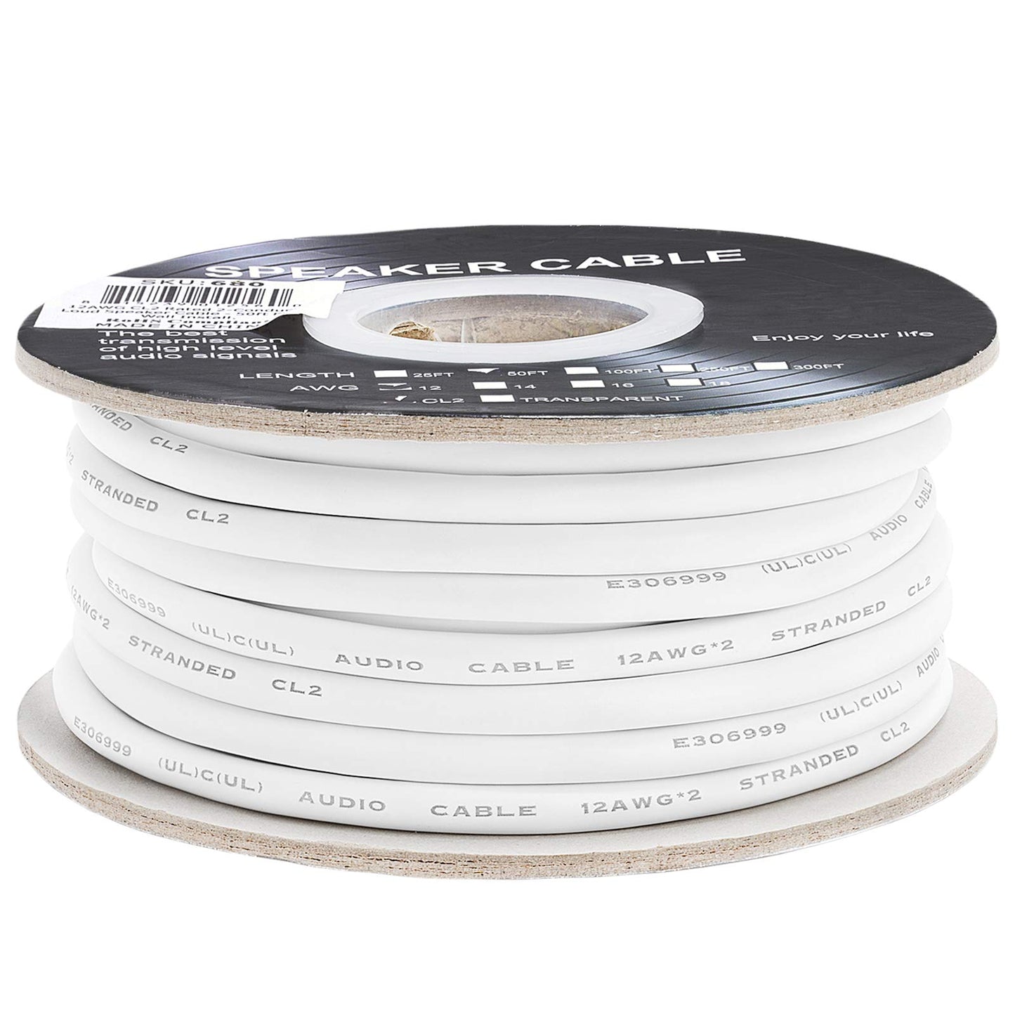 Cmple - 50FT 12AWG Speaker Wire Cable with 2 Conductor Speaker Cable (CCA) Copper Clad Aluminum CL2 Rated In-Wall Speaker Wire for Home Theater & Car