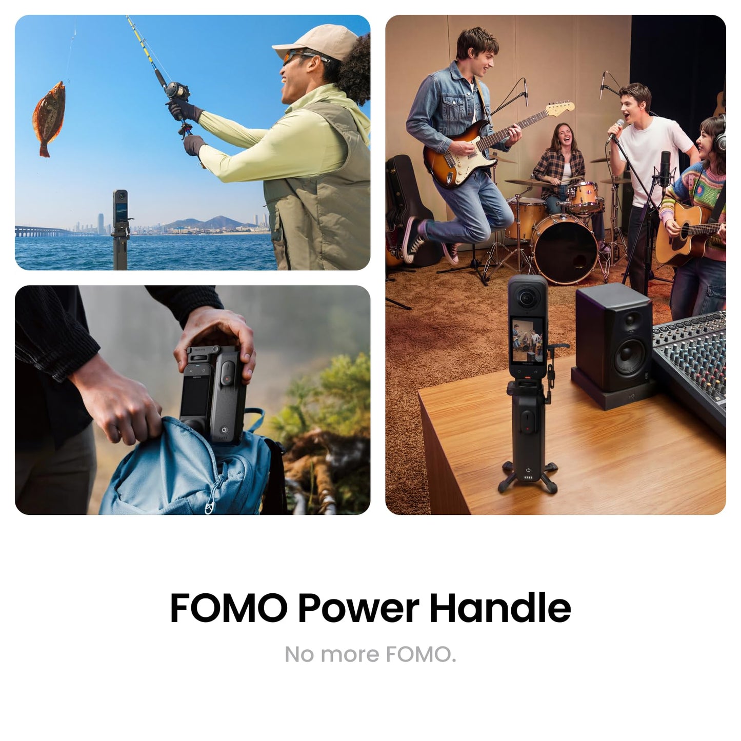 Insta360 FOMO Power Handle with 6100mAh Battery, Mini Remote, Foldable Quadpod, Pre-Recording Support for X5, X4, X3, X4 Air, Travel Vlogging, Outdoor