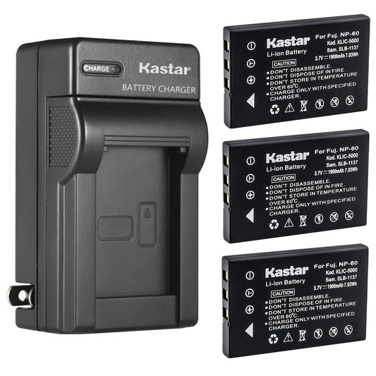 Kastar 3-Pack Battery and AC Wall Charger Replacement for DV5311, DV5311HD, FinePix 50i, FinePix 601, FinePix F401, FinePix F401 Zoom, FinePix F410