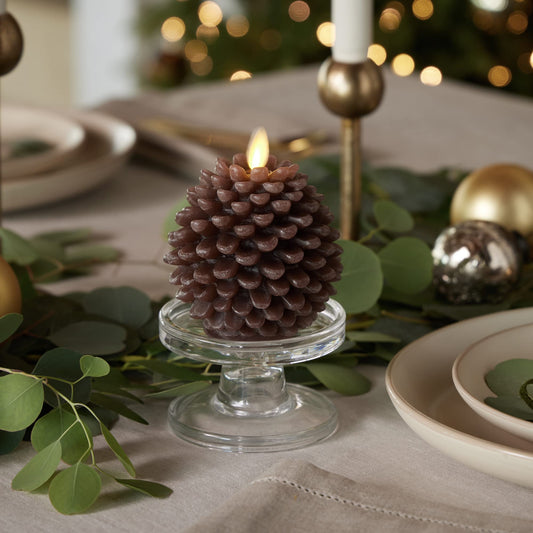 Luminara Pinecone Flameless Candles Chalky Brown Finish Pine Cone Figural, Real Wax Unscented LED Candles, Battery Operated with Timer, Holiday