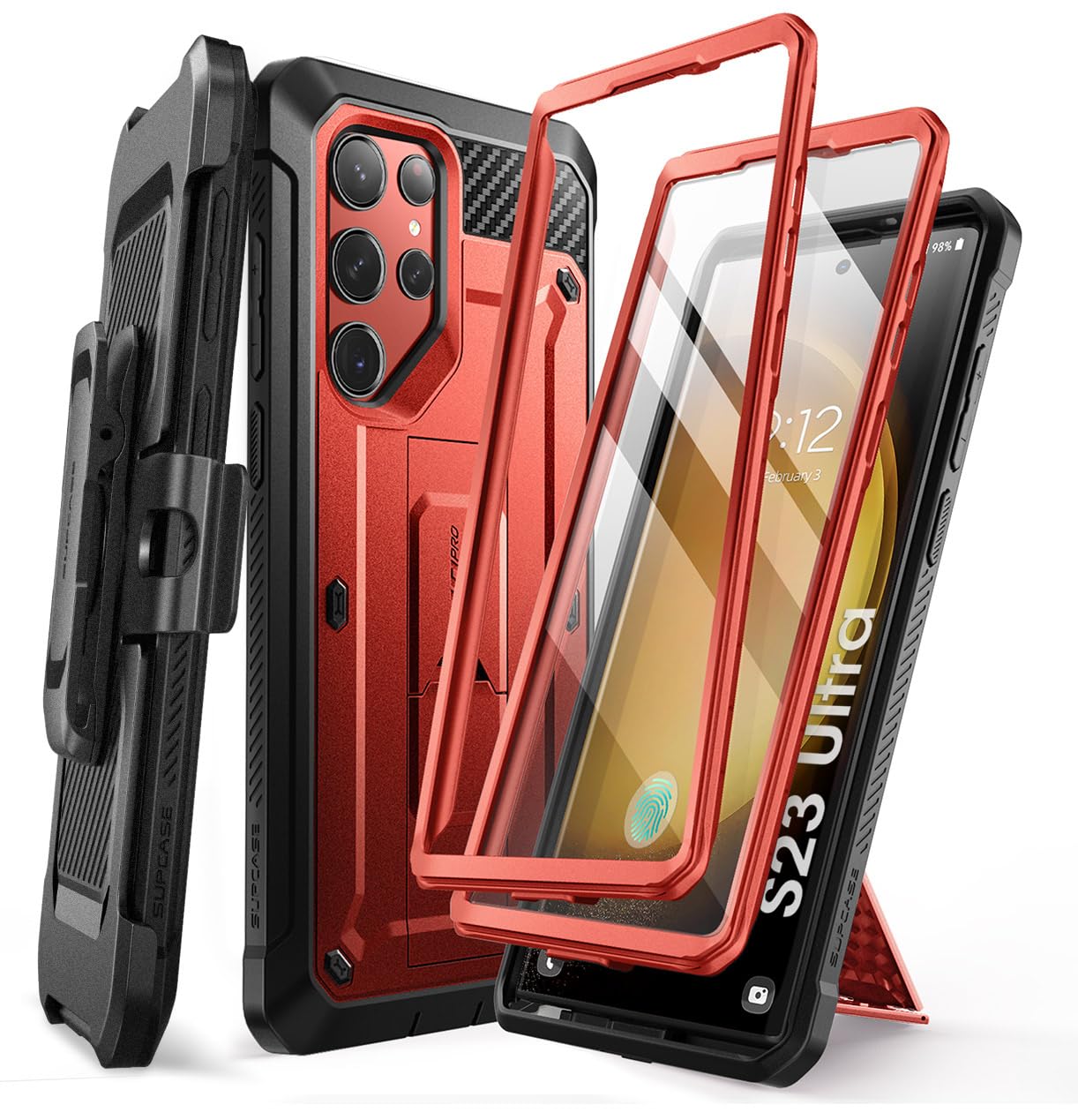 SUPCASE for Samsung Galaxy S23 Ultra Case with Stand, [Unicorn Beetle Pro] [2 Front Frames] [Built-in Screen Protector & Belt-Clip] Military-Grade