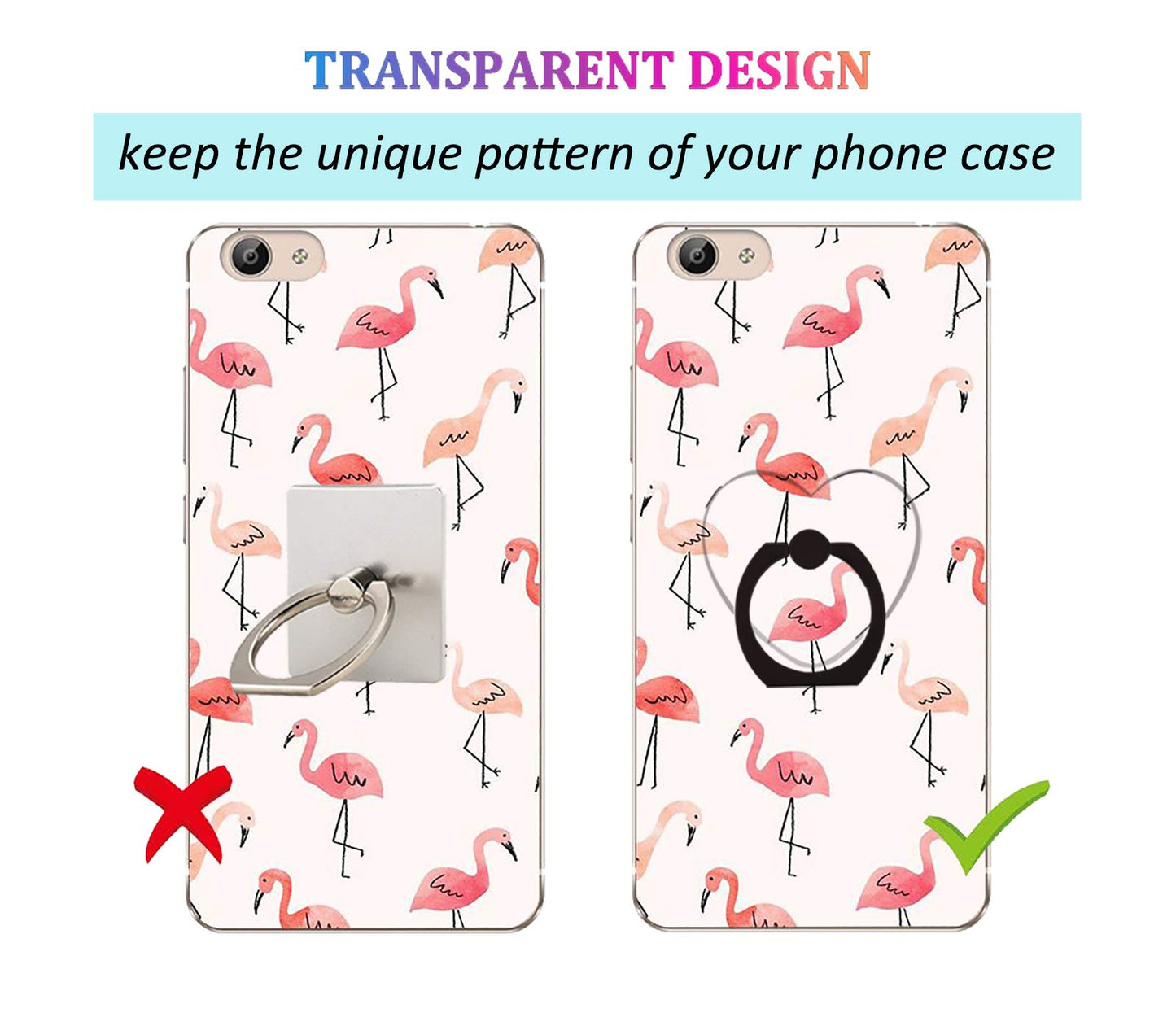 lenoup Transparent Heart Cell Phone Ring Holder Kickstand,360 Rotation Clear Heart Cell Phone Finger Ring Grip Stand for Phones,Pad
