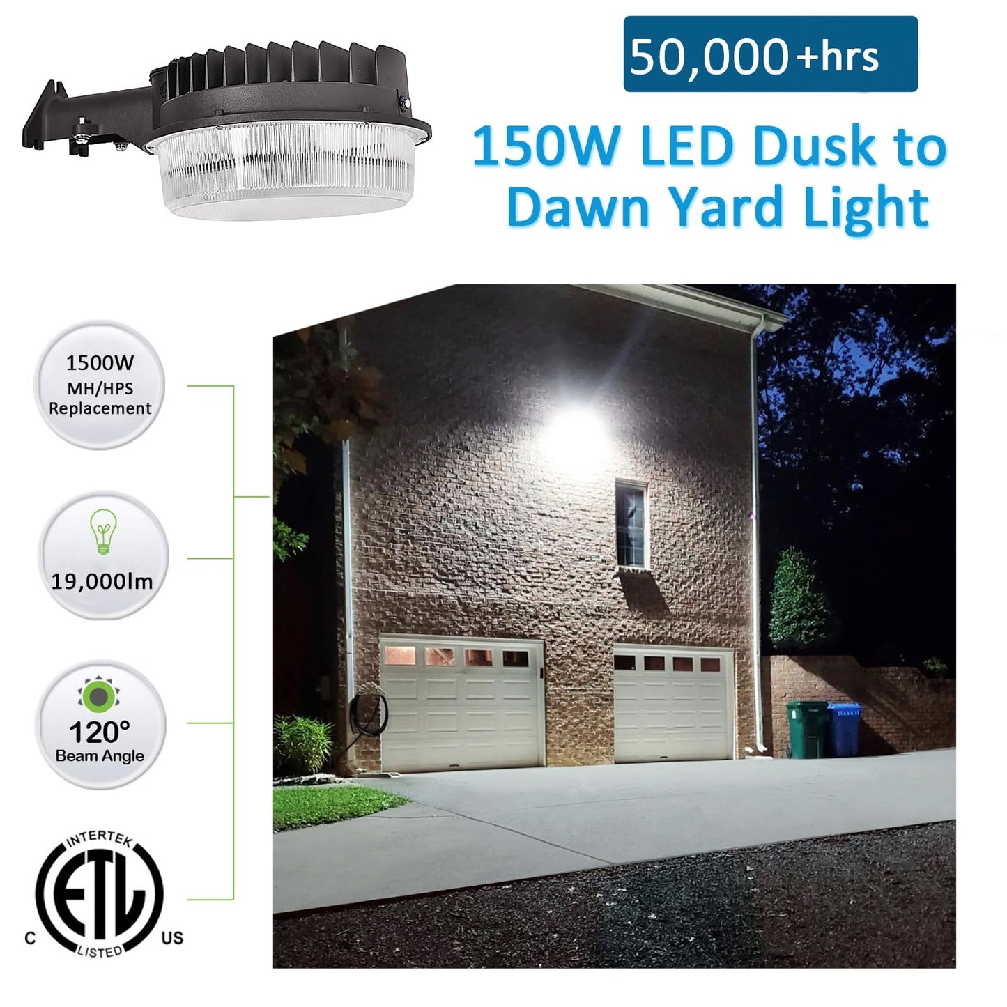 SZGMJIA LED Barn Light 150W, Dusk to Dawn Outdoor Yard Light with Photocell Super Bright 22,500lm 5000K Daylight, 1500W MH/HPS Replacement, AC100-277V
