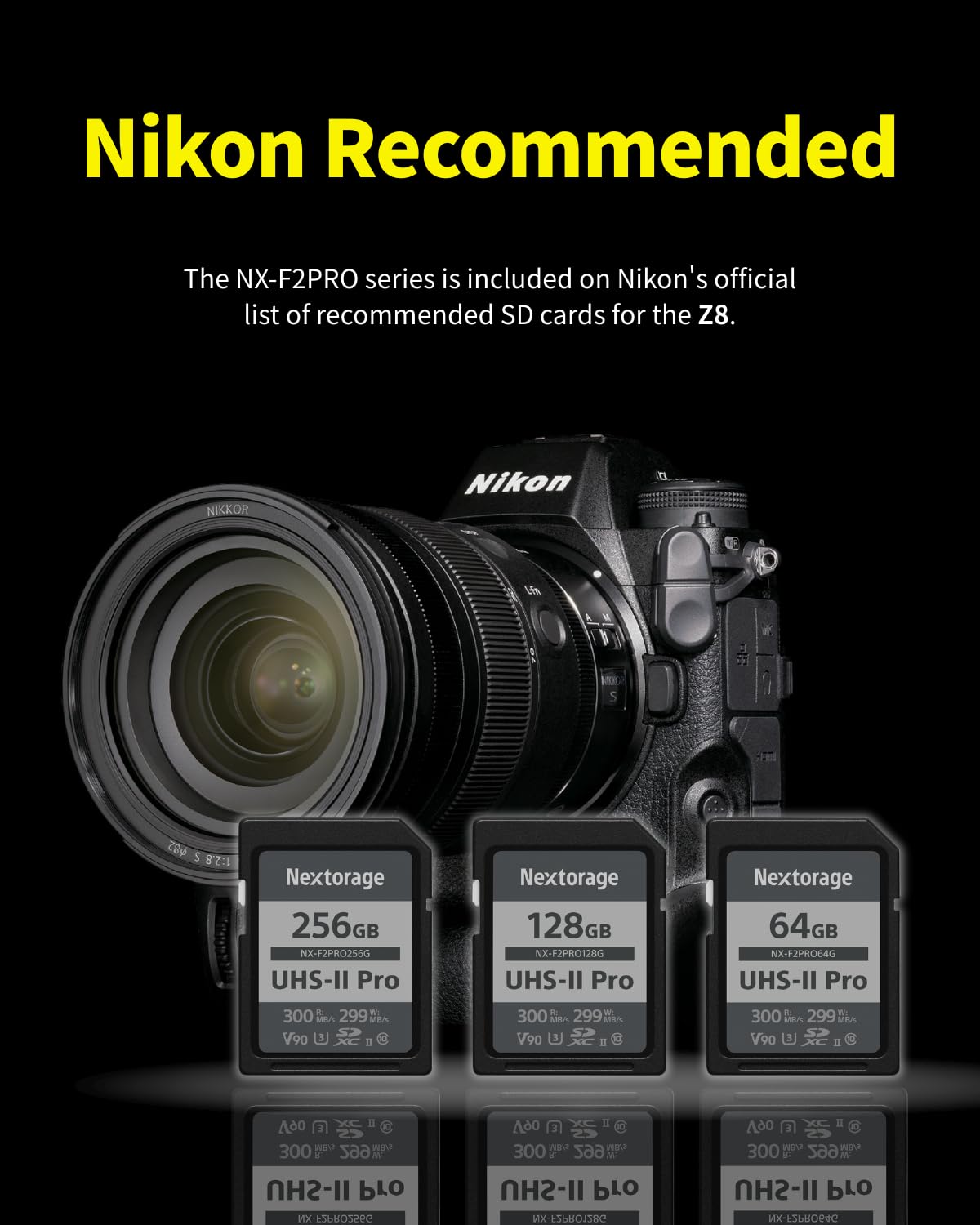 Nextorage 64GB SDXC UHS-II V90 Japanese Brand pSLC Max. Write Speed 299MB/s Max. Read Speed 300MB/s 4K Recording NX-F2PRO64G SD Card Memory for Camera