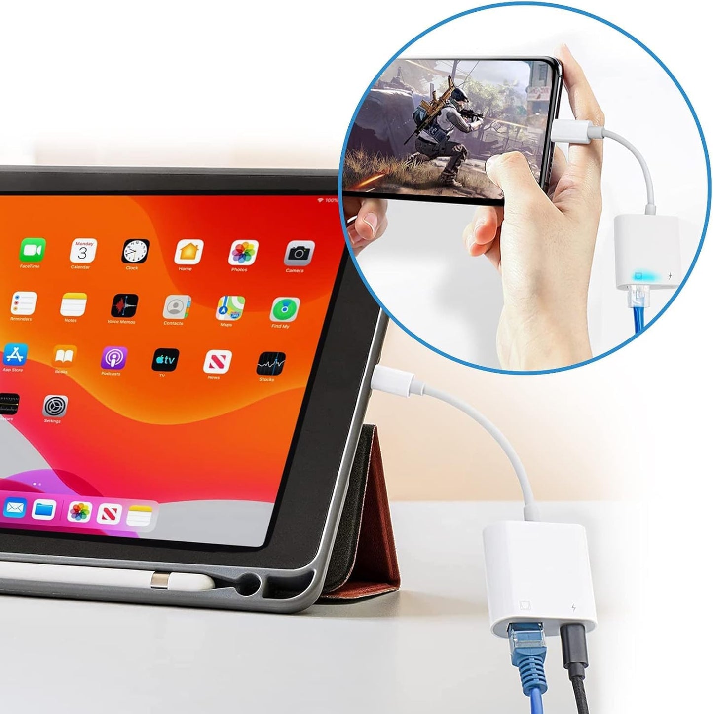 Lightning to Ethernet Adapter with Charging for iPhone/iPad [Apple MFi Certified] 2 in 1 RJ45 Ethernet High Speed iPhone LAN Network Adapter Support