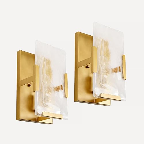 Wrlmfy Gold Wall Sconce Set ot 2, 1-Light White Cloud Glass Wall Lamp, 6" W x 10" H Alabaster Vanity Light Fixture for Living Room, Hallway, Dining