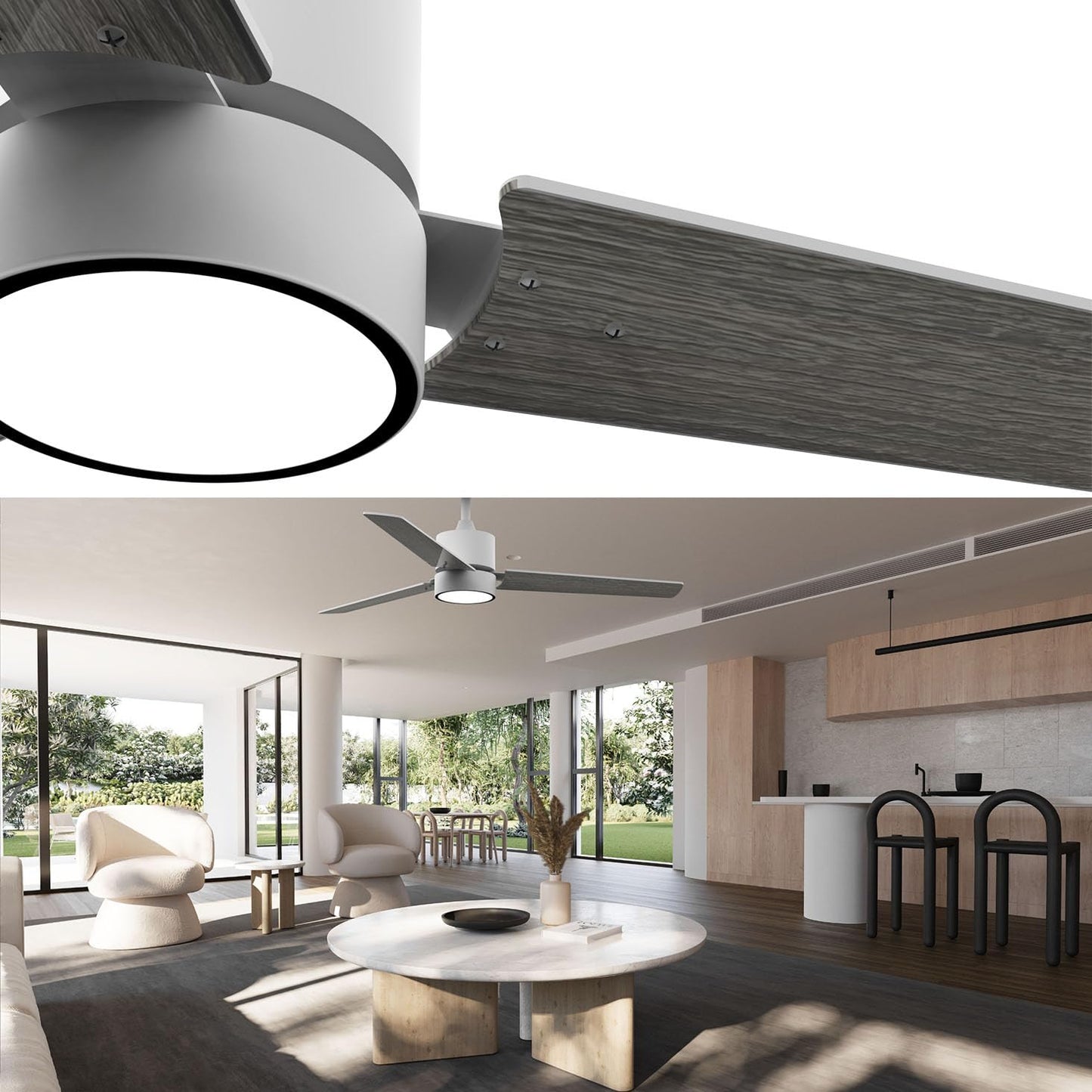 Lemontec Ceiling Fans with Lights 52" Low Profile Indoor Ceiling Fan with Light and Remote/APP Control, Flush Mount, LED Dimmable DC Reversible Modern
