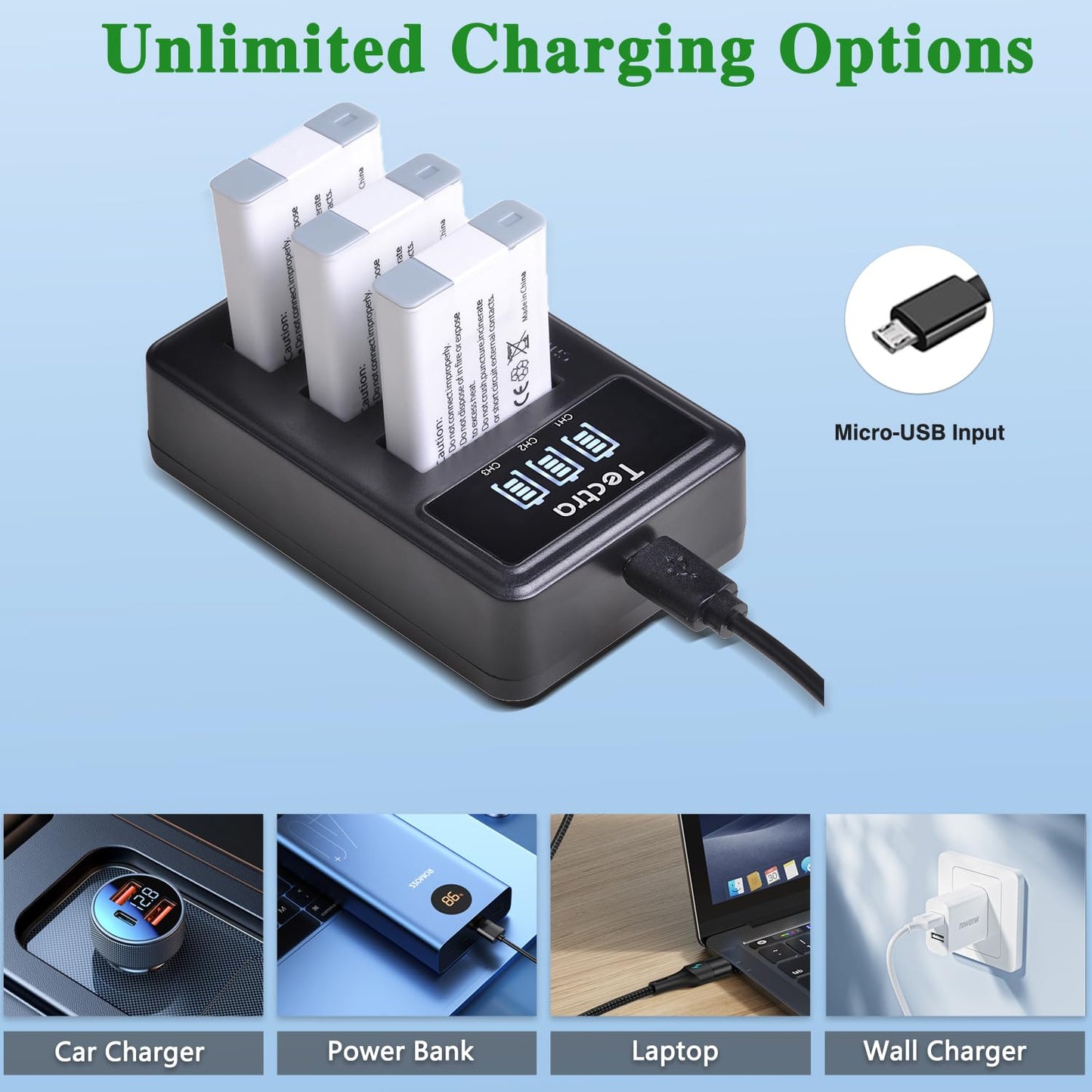 Tectra 2 Pack NB-13L Battery and 3-Slots LED Charger for Canon PowerShot G7 X Mark II/III, G7X, G9X, G9 X Mark II, G1 X Mark III, G5 X, G5X Mark II