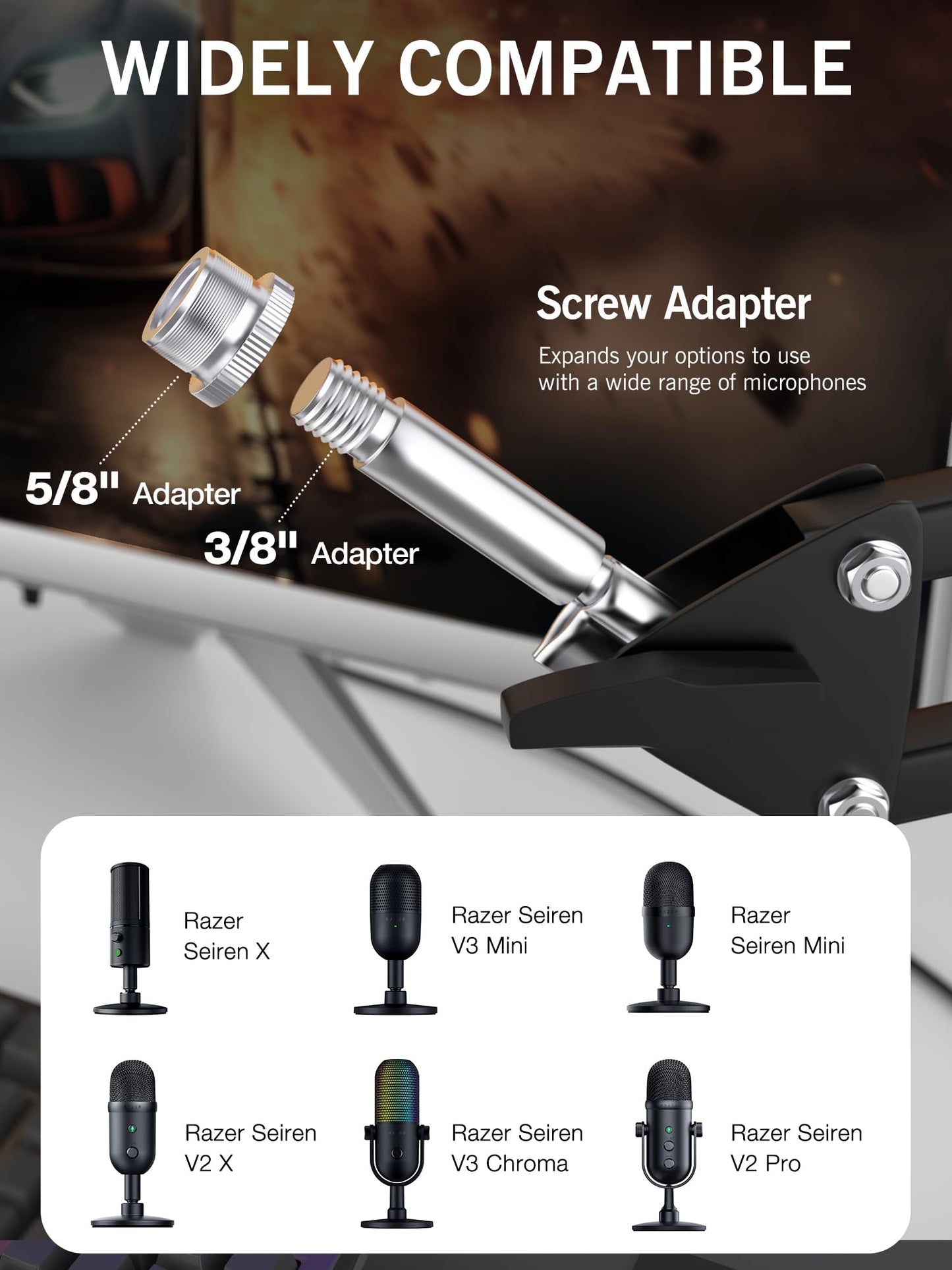 Razer Seiren X Mic Boom Arm with Foam Windscreen, Suspension Boom Scissor Arm Stand with Pop Filter Cover for Razer Seiren X USB Streaming Microphone