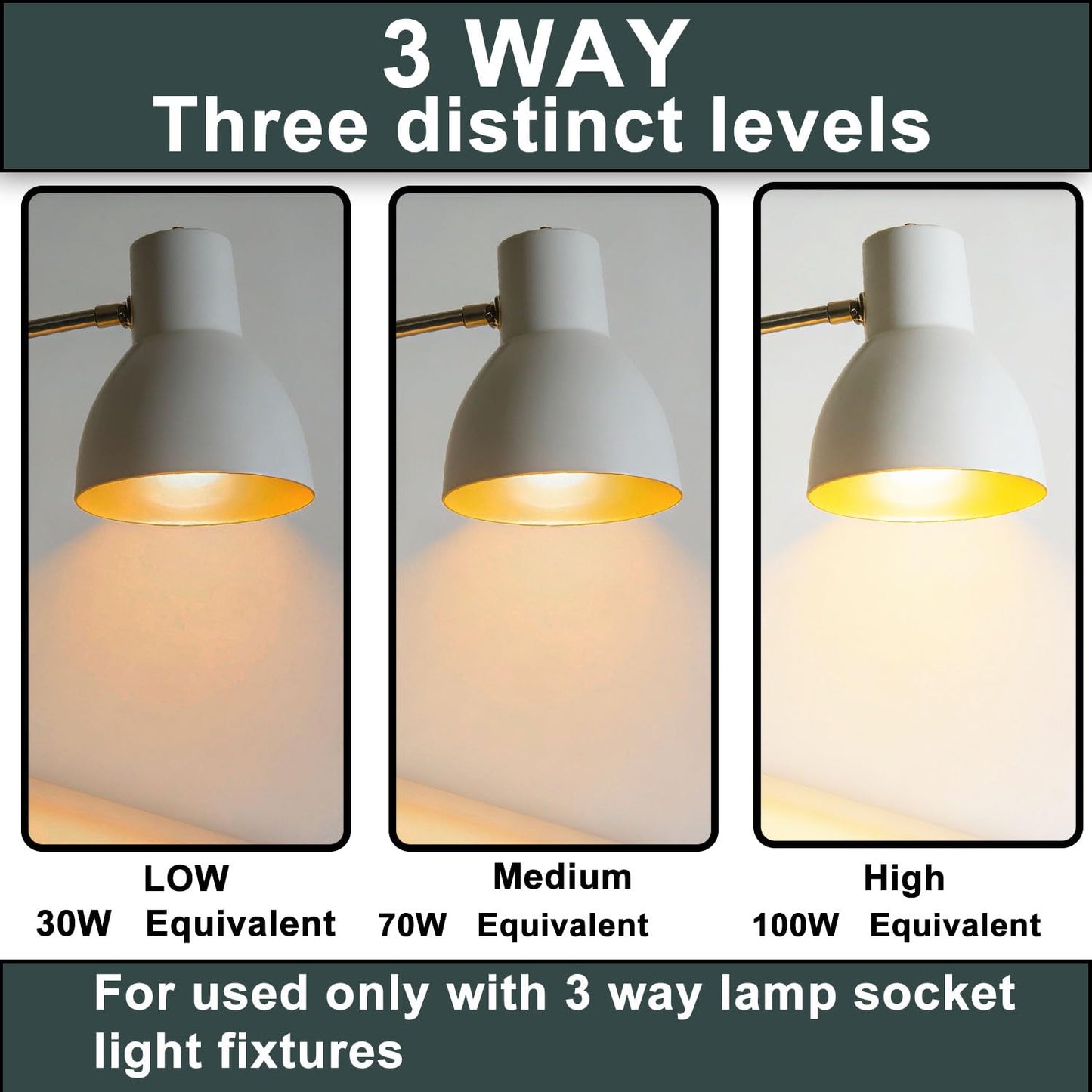 EIJDNJK 3 Way LED Light Bulbs 30 70 100 W Equivalent Soft White 3000K 2-Pack,Three Way Light Bulbs A19 E26 Base, 3 Way Light Bulbs,E26 Base LED Light