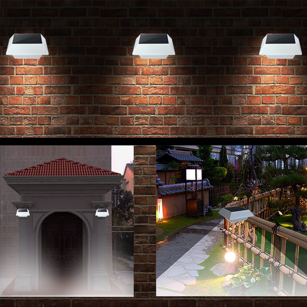 HOSHINE(2 Pack) Solar Powered Gutter Lights Security Light Outdoor Solar Powered 6 LED Waterproof Durable Fence Driveway Garden Patio Path Decking