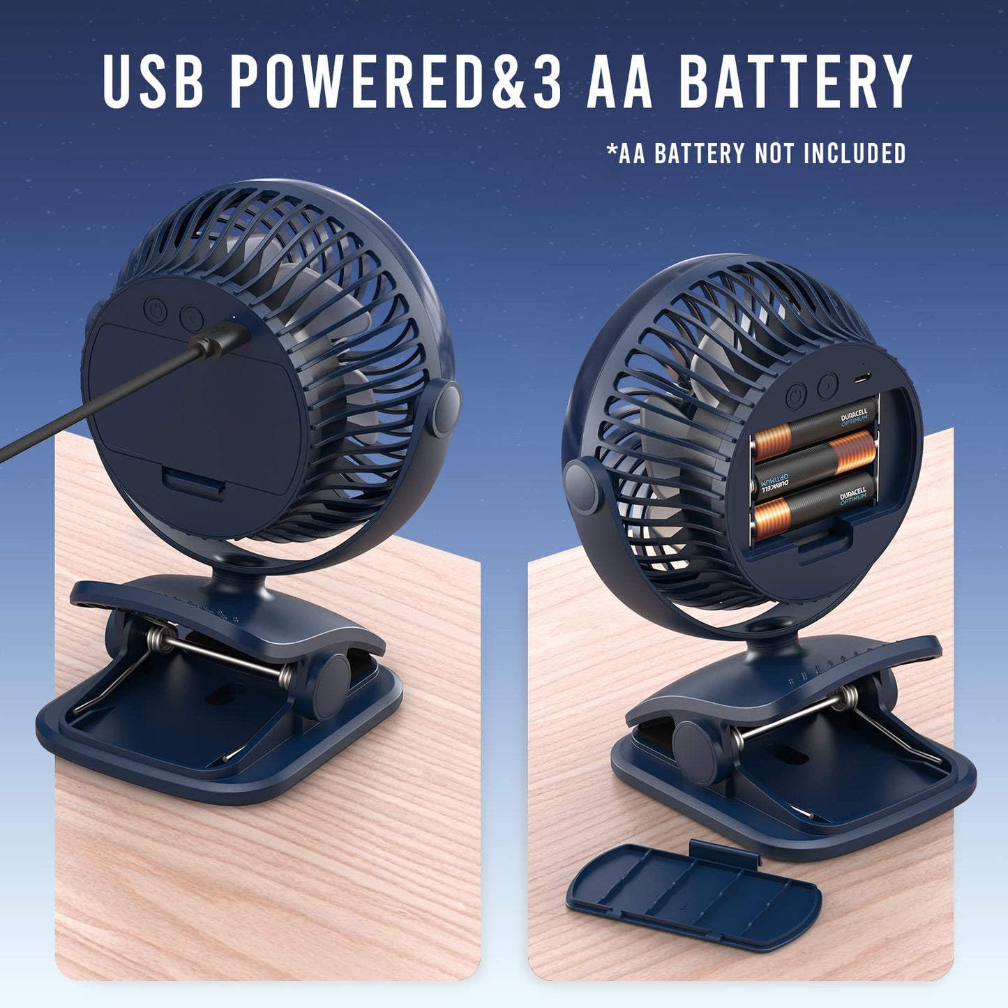 Shinebella AA Battery Powered Clip on Fan with 4-Speed, 5’’ Small Desk Fan with Aroma Function, USB Powered, 360°Rotation, Ultra Quiet, for Golf Cart