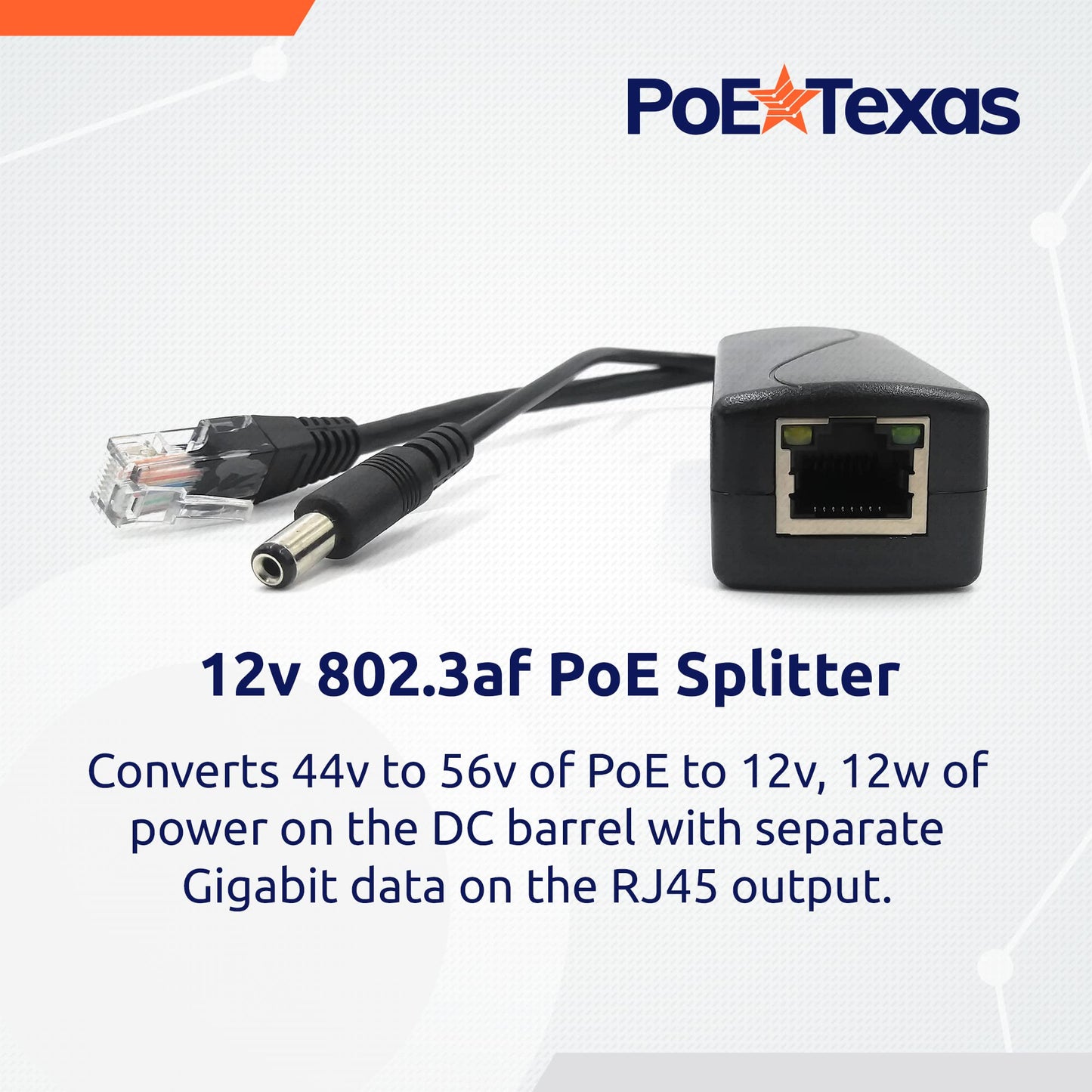 PoE Texas IEEE 802.3af 12v Splitter - Power Over Ethernet Single PoE Splitter 12v 12w Gigabit Data - Active Opto-Isolated Protection for 12 Volt DC