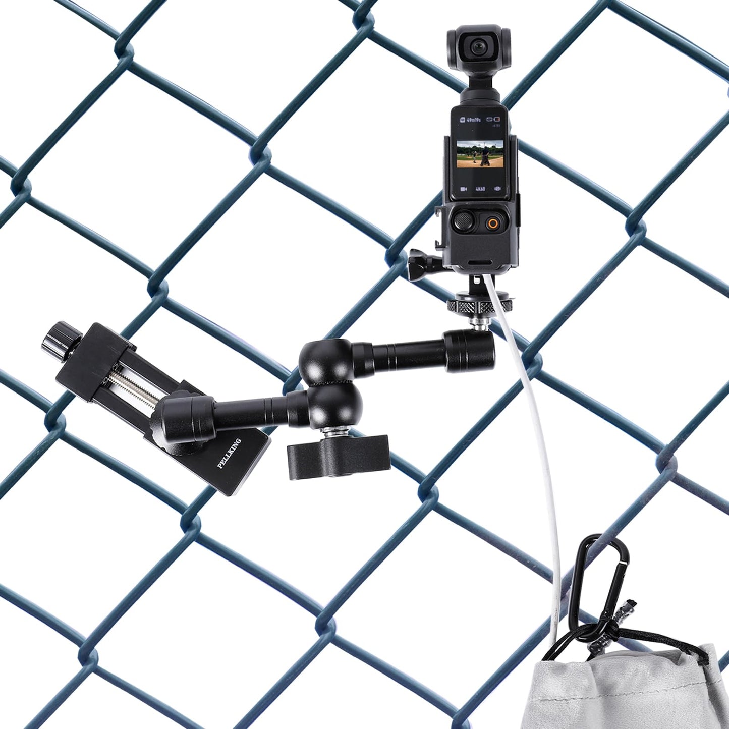 PellKing Osmo Pocket 3 Fence Mount for Live Streaming, Fence Holder for Osmo Pocket 3 Mounting Kit with Protective Cage Frame for Game Changer