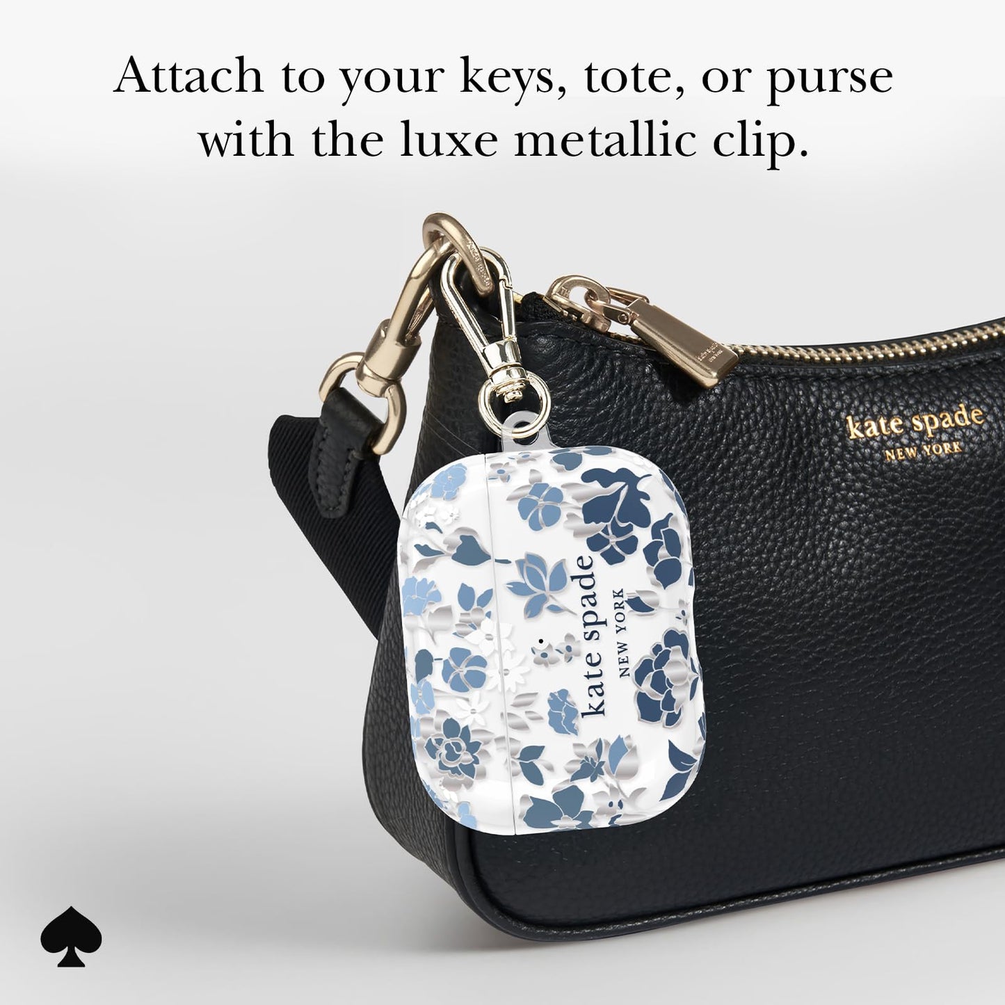 kate spade new york AirPods Pro 3 Protective Case with Keychain Ring Clip - Flowerbed Blue, Compatible with AirPods Pro 3rd Generation