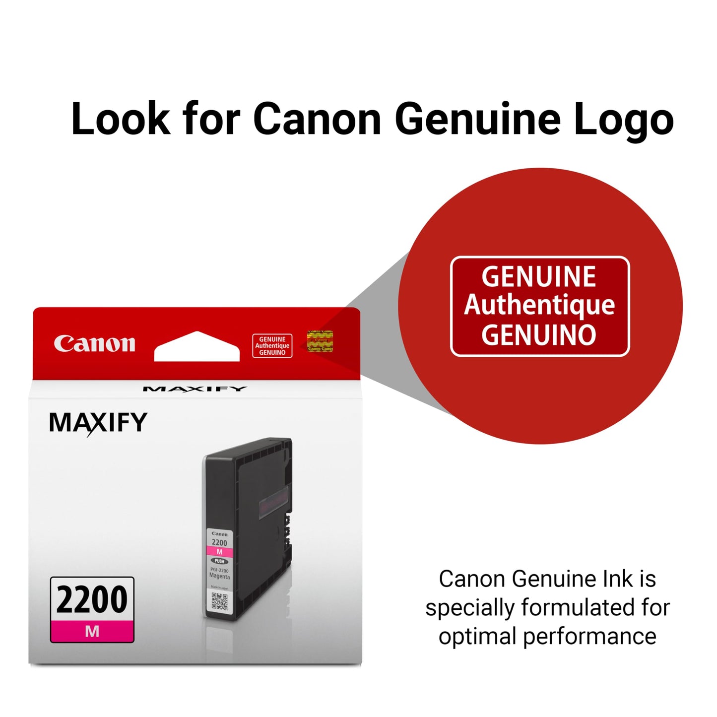 Canon PGI-2200 Genuine Magenta Ink Tank, Compatible with IB4120, MB5420, MB5120, IB4020, MB5020, and MB5320 Printers