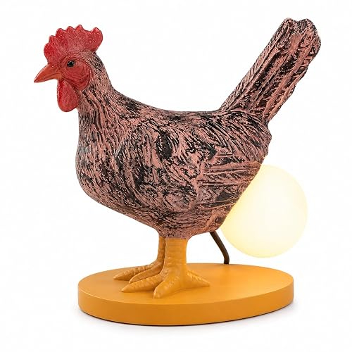 Funny Chicken Night Light Lamp - Small Standard E12 Rooster Laying Egg Light, Farmhouse Table Decor, Unique Birthday Gifts for Chicken Lovers, Quirky