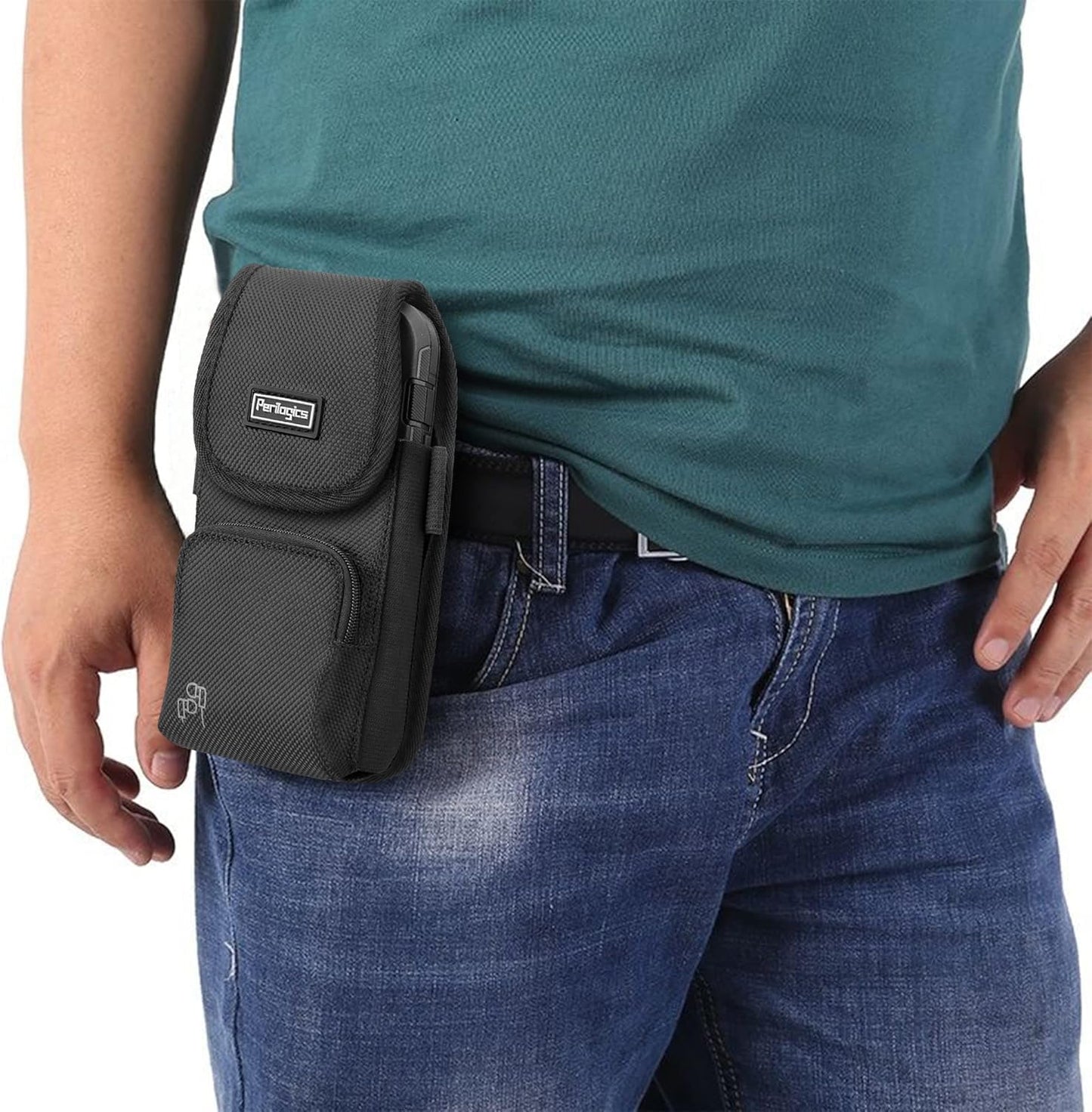 Perilogics Phone Holster for Men, Cell Phone Pouch with Metal Clip and Magnetic Closure, Belt Phone Holder Fits iPhone 17/16/15/14/13/12 Pro Max/Plus