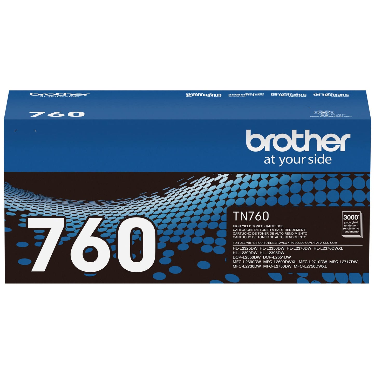 Brother Genuine TN760 High Yield Black Toner Cartridge, (for use with MFC-L2710DW MFC-L2750DW HL-L2350DW HL-L2370DW HL-L2395DW HL-L2390DW DCP-L2550DW