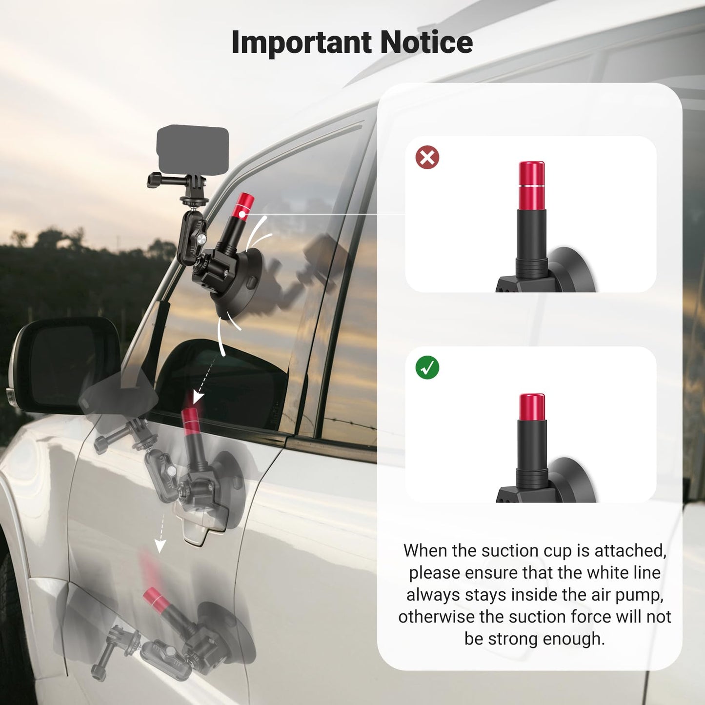NEEWER Triple Suction Cup Car Mount Kit, Two 24" Aluminum Alloy Extension Poles, NATO Rail, Action Camera Adapter Compatible with GoPro DJI Insta 360
